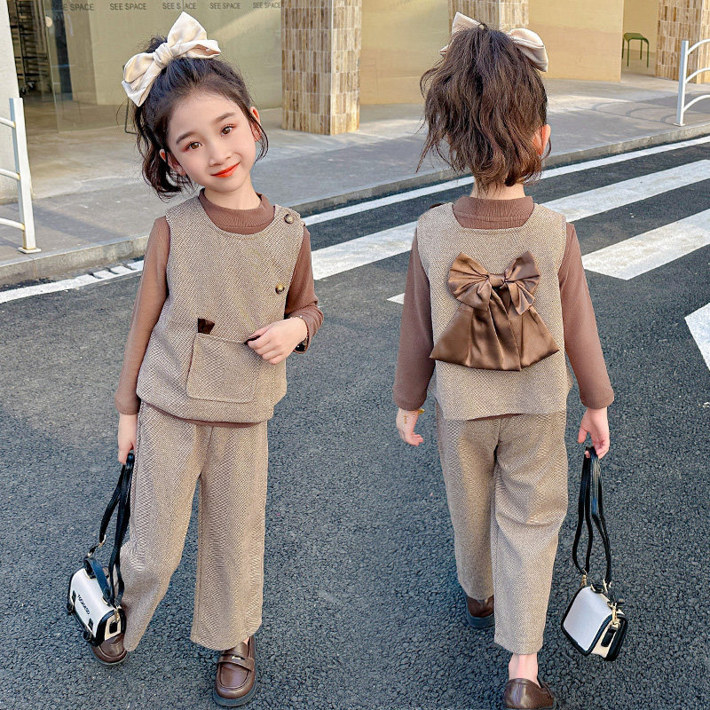超好看女童套装春装洋气儿童马甲时尚女孩衣服春秋宝宝裤子三件套