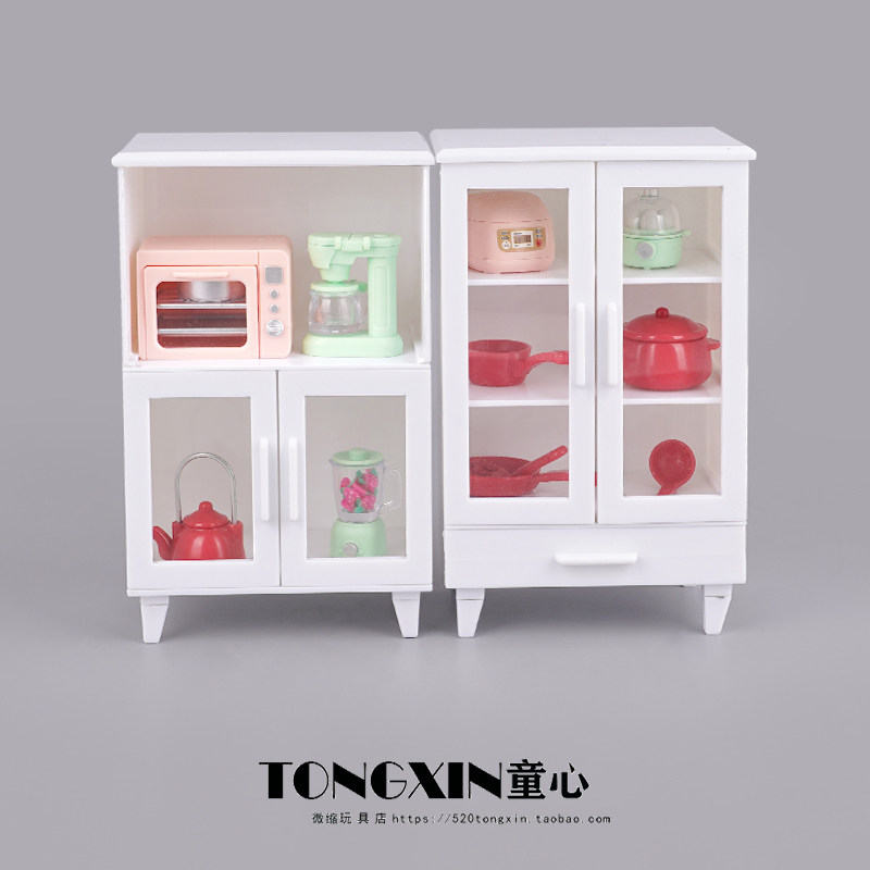 迷你儿童过家家玩具橱柜厨具烤箱电饭锅小家电模型娃娃屋玩具摆件
