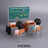 微缩迷你学校教室黑板课桌椅子仿真书包书本模型娃娃屋过家家玩具