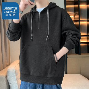 GR真维斯美式重磅套头连帽卫衣男款秋季纯色百搭宽松情侣潮牌外套