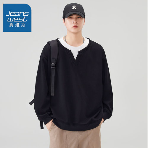 【秋季新品】假两件圆领套头衫