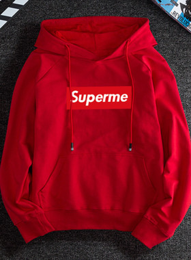 2026年秋新款男女情侣学生时尚卫衣黑色潮流纯棉长袖Supermet恤男