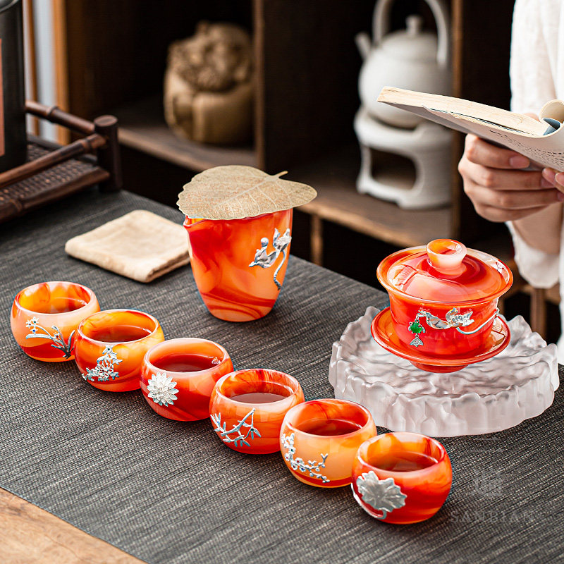 镶鎏银琉璃玉瓷盖碗茶杯公道杯 大号玛瑙泡茶壶家用功夫茶具套装在类目 餐饮具, 茶具, 功夫茶具中 - 来自Buy2taobao.com提供专业的淘宝代购服务