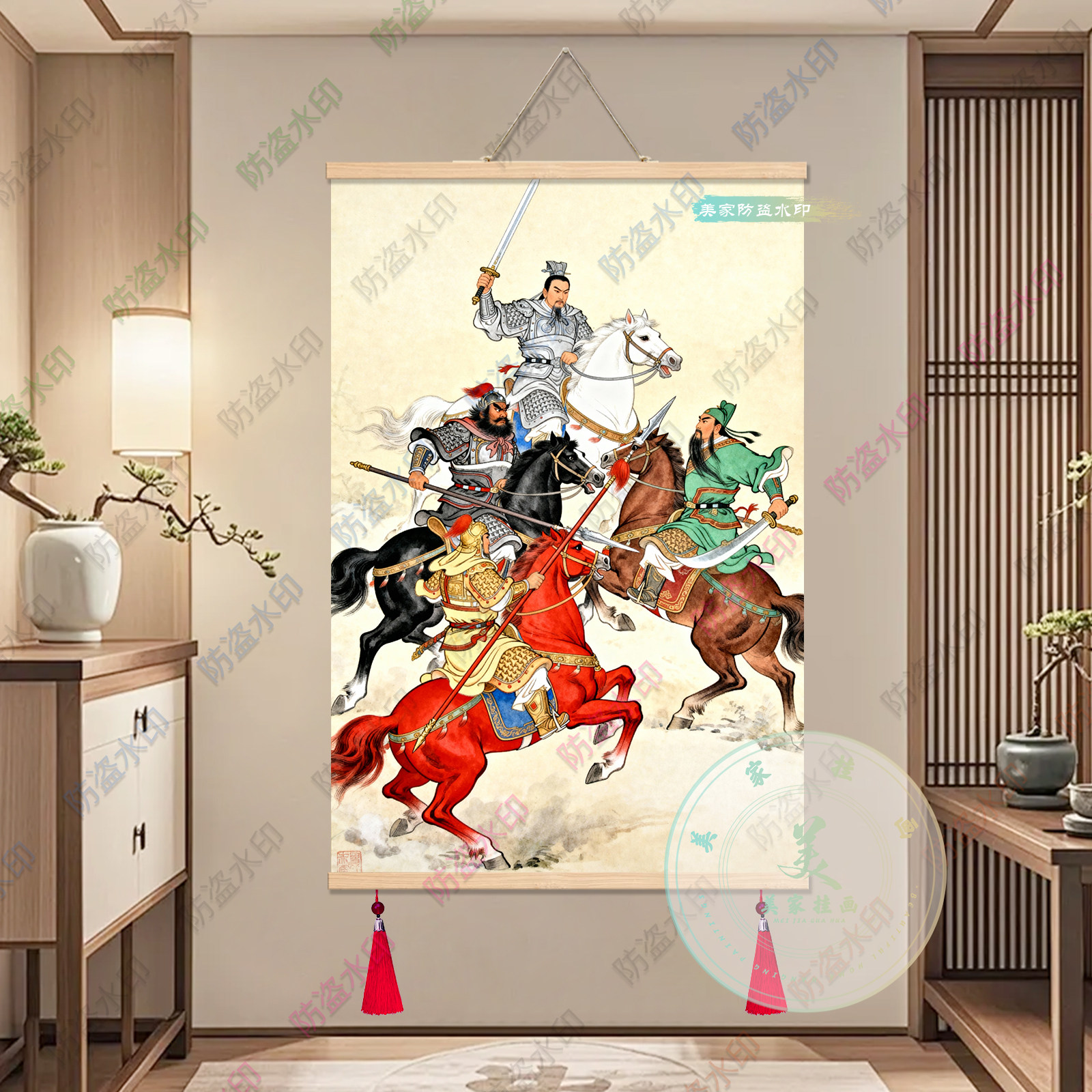 东方美学三国演义装饰画三英战吕布客厅卧室玄关挂画无框免打孔