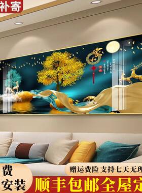 包安装客厅新中式背景墙晶瓷画