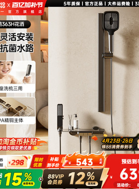 东鹏卫浴枪灰色无顶喷花洒套装小户型全铜水路简易分体式淋浴花洒