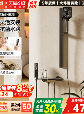 东鹏卫浴枪灰色无顶喷花洒套装小户型全铜水路简易分体式淋浴花洒