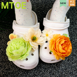 鞋 MTOE 花 饰扣cro套装 带扣配件装 花开橘绿娟花洞洞鞋 配饰diy鞋
