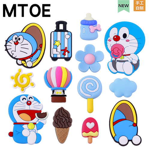 MTOE A梦蓝胖洞洞鞋配饰diy鞋带扣浦西大孔鞋花儿童nativ小孔装饰