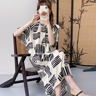 棉绸睡裙女夏短袖绵绸睡衣人造棉连衣裙孕妇睡衣裙大码高个子外穿