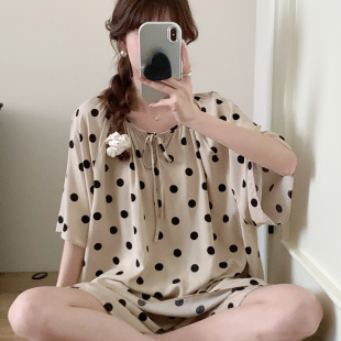 薄大码 人造棉家居服妈妈绵绸套装 宽松胖MM 短裤 超火棉绸睡衣女短袖