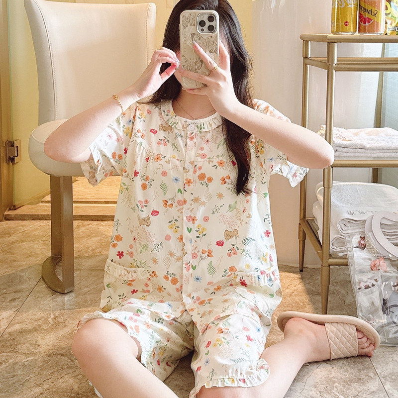 女纯棉中老年睡衣薄款