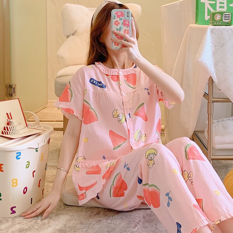 女梭织棉布夏季睡衣可爱家居服