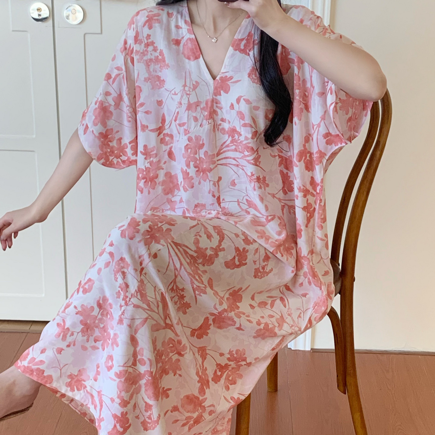 长款棉绸睡裙女夏短袖裙子绵绸人造棉睡衣裙连衣裙薄大码爆款胖mm