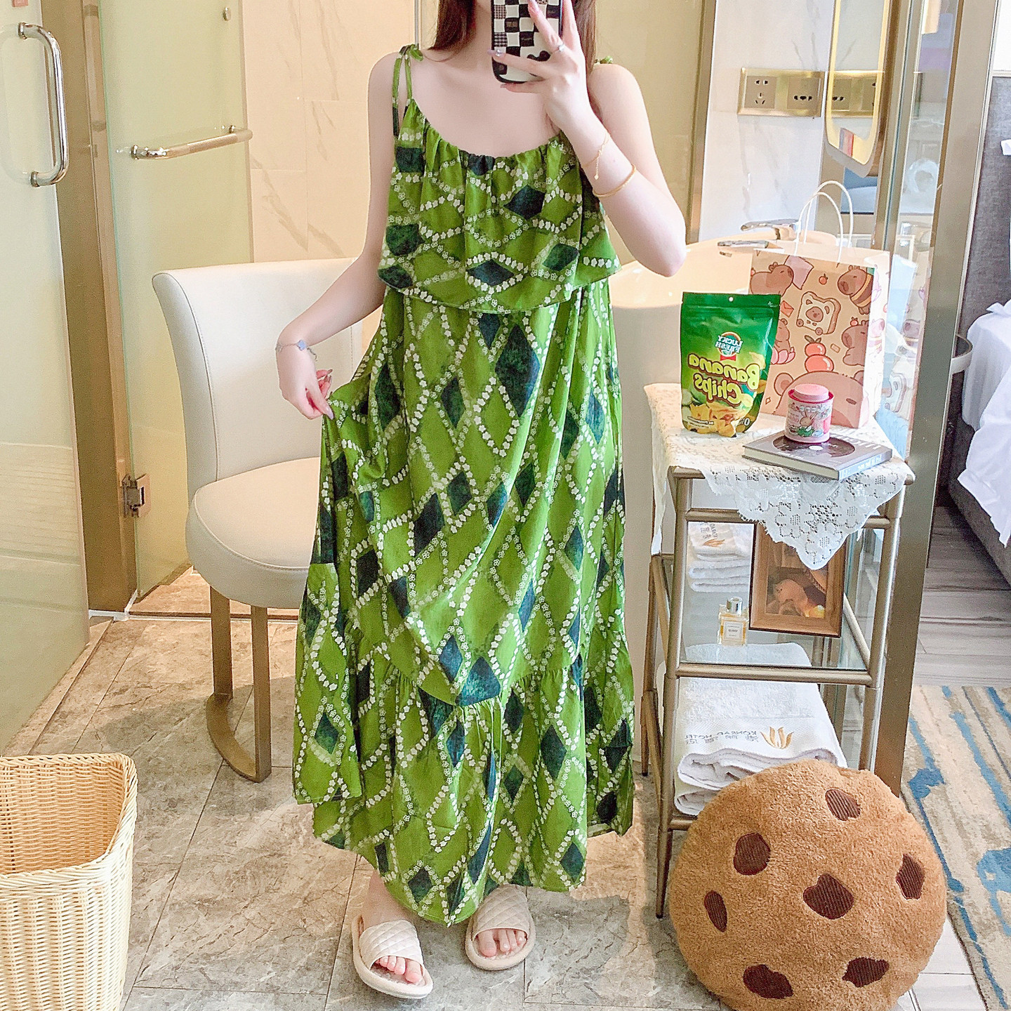 外穿防凸点吊带睡裙女夏棉绸睡衣长款孕妇连衣裙居家裙子大码胖MM