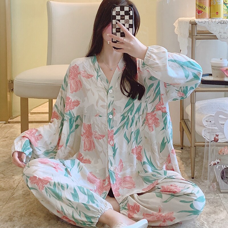 韩版棉绸套装大码人造棉家居服