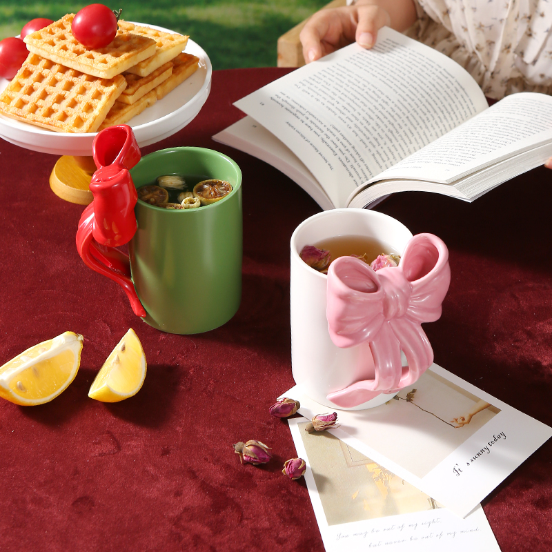 韩式蝴蝶结马克杯可爱陶瓷水杯子