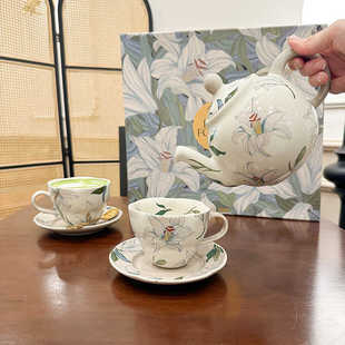 陶瓷茶壶精致杯碟新婚礼盒套装 HoneyMee百合花英式 下午茶茶具法式