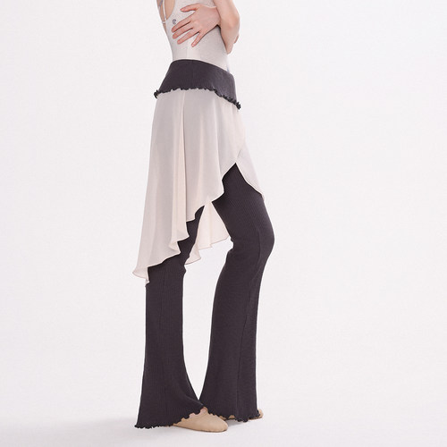 danzbaby芭蕾舞蹈长裤裤女练功喇叭裤训练裤翻腰坑条针织长裤B356