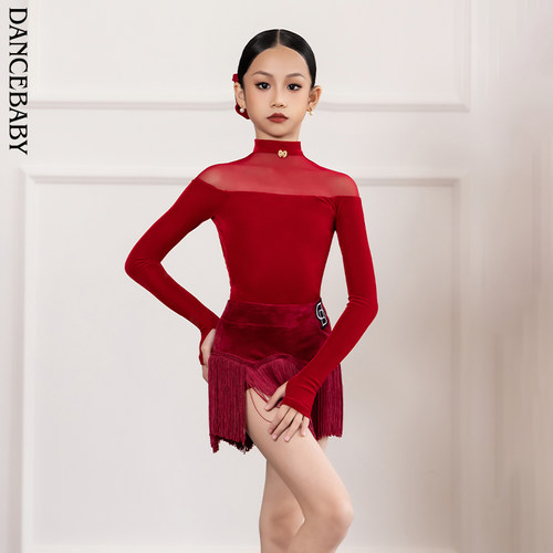 拉丁舞少儿修身丝绒体服上衣