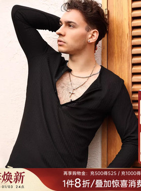 DANCEBABY拉丁舞练功服男摩登舞国标跳舞服针织基础练功上衣YS534