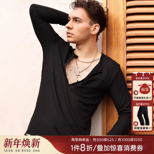 DANCEBABY拉丁舞练功服男摩登舞国标跳舞服针织基础练功上衣YS534