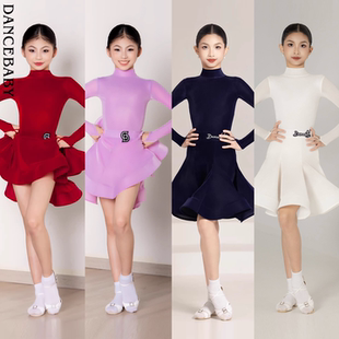 Dancebaby拉丁舞服规定服新款长袖薄丝绒高领夏季规定服DAS773