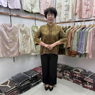 中老年春夏新款桑蚕丝刺绣衬衫外套女50岁宽松奶奶上衣国风两件套