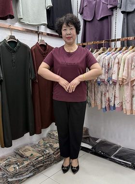 中老年妈妈夏季新款天丝休闲短袖t恤衫2025年铜氨丝奶奶休闲上衣