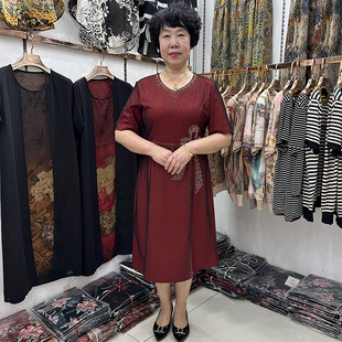 高端妈妈夏装V领结婚连衣裙女2023中长遮肚洋气喜婆婆礼服蝴蝶结