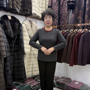 中年人秋冬新款圆领休闲仿羊绒长袖t恤衫2025厚实纯色内搭打底衫