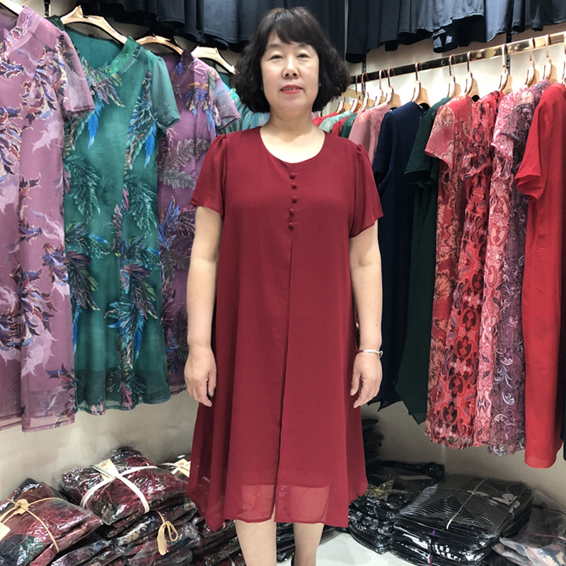 中老年女装2019夏季新款雪纺中长裙限4000张券