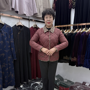 中老年2025冬季新款翻领格子拼接小棉袄保暖上衣妈妈厚实棉服外套