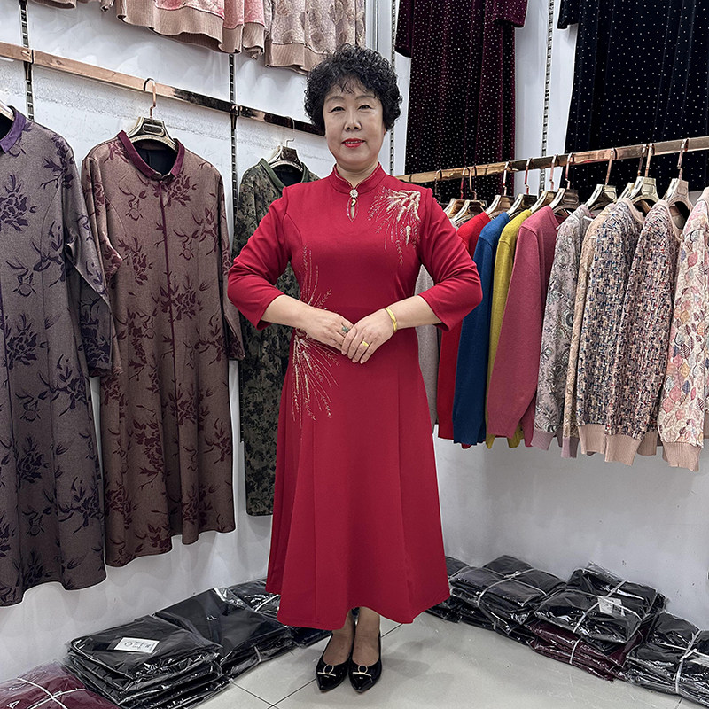 喜婆婆立领旗袍妈妈连衣裙显个高气质婚宴礼服大气端庄丈母娘长款