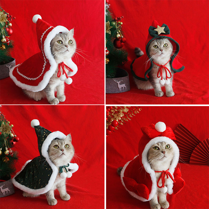 宠物圣诞斗篷猫咪新年红色披风狗狗过年披肩泰迪保暖衣服可爱拍照