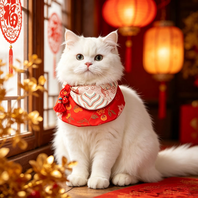猫咪新年围脖围巾宠物脖子饰品狗狗拜年围兜三角巾过年拍照保暖