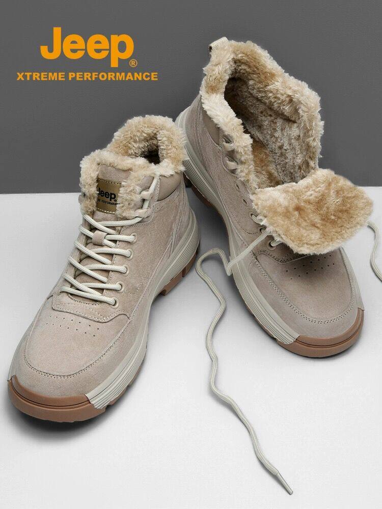 JEEP SNOW BOOTS MENS WINTER PLUS VELVET WARM HIGH-TOP SPORTS COTTON SHOES LEATHER MARTIN BOOTS NON-SLIP MOUNTAINEERING TOOLING BOOTS