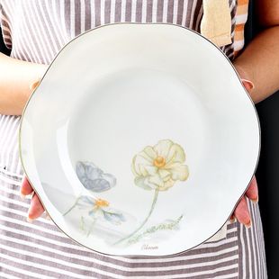 玉珑1992陶瓷盘子家用菜盘子金边轻奢饭盘圆盘梅花盘正方形盘鱼盘