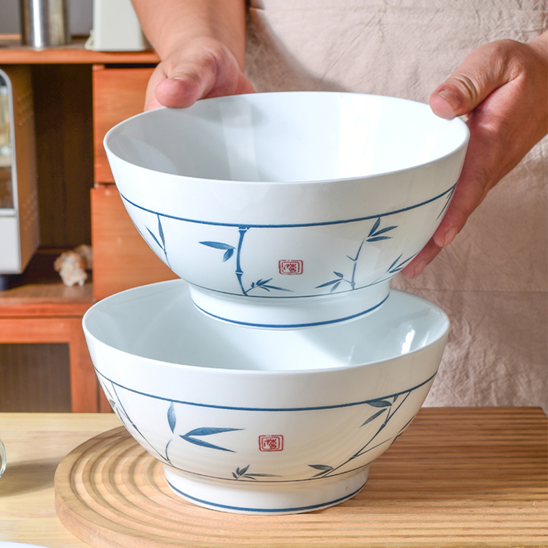 富贵竹陶瓷碗盘家用吃饭新款轻奢精致复古6英寸小号面碗汤碗