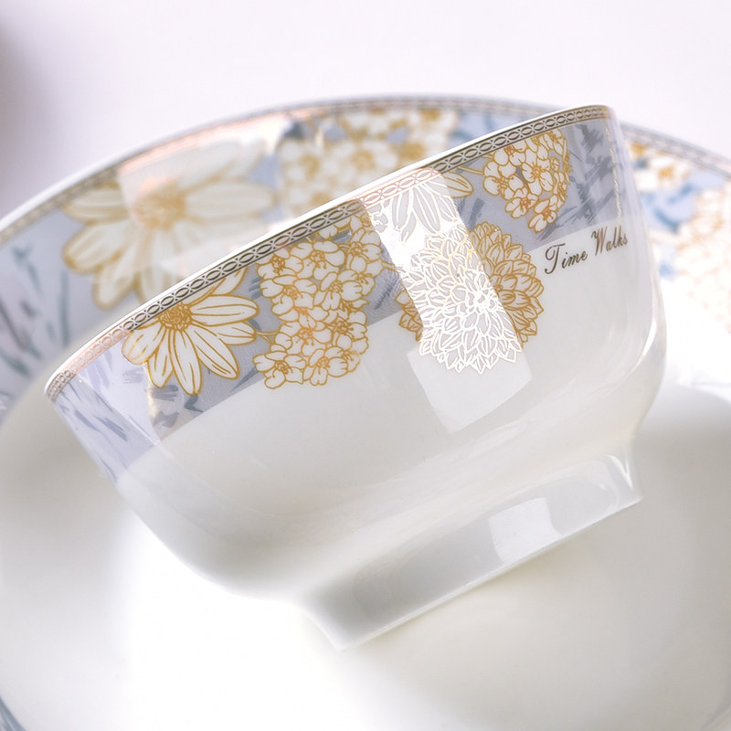 玉珑新款金边釉下彩家用陶瓷米饭碗面碗汤碗菜盘圆盘方盘长方鱼盘,餐饮具,碗,淘宝优惠券,粉丝福利购,淘宝优惠卷