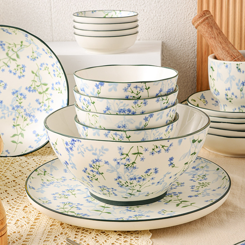 新款清新薰衣草碎花陶瓷碗盘套装家用小清新陶瓷餐具套装碗盘组合,餐饮具,碗,淘宝优惠券,粉丝福利购,淘宝优惠卷