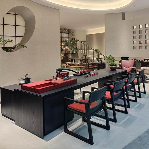 新中式实木茶桌椅组合2025高端商务办公一体泡茶台轻奢禅意书法桌