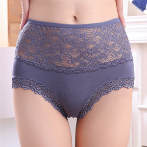 加大码高腰竹炭纤维莫代尔粘纤星期内裤女式性感蕾丝三角短裤胖mm