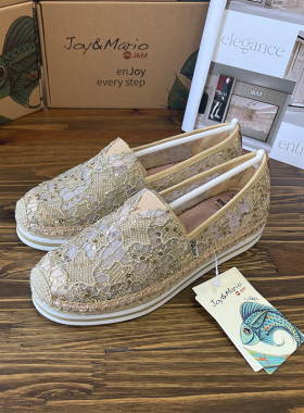 J&M/快乐玛丽2025年春夏纯色松糕底女鞋透气休闲一脚蹬渔夫鞋376W