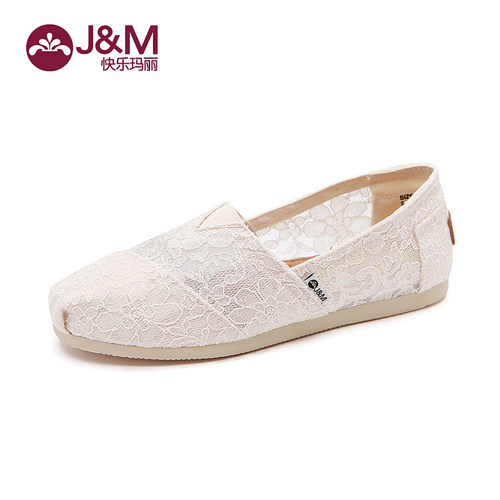 jm快乐玛丽白色平底休闲风帆布鞋