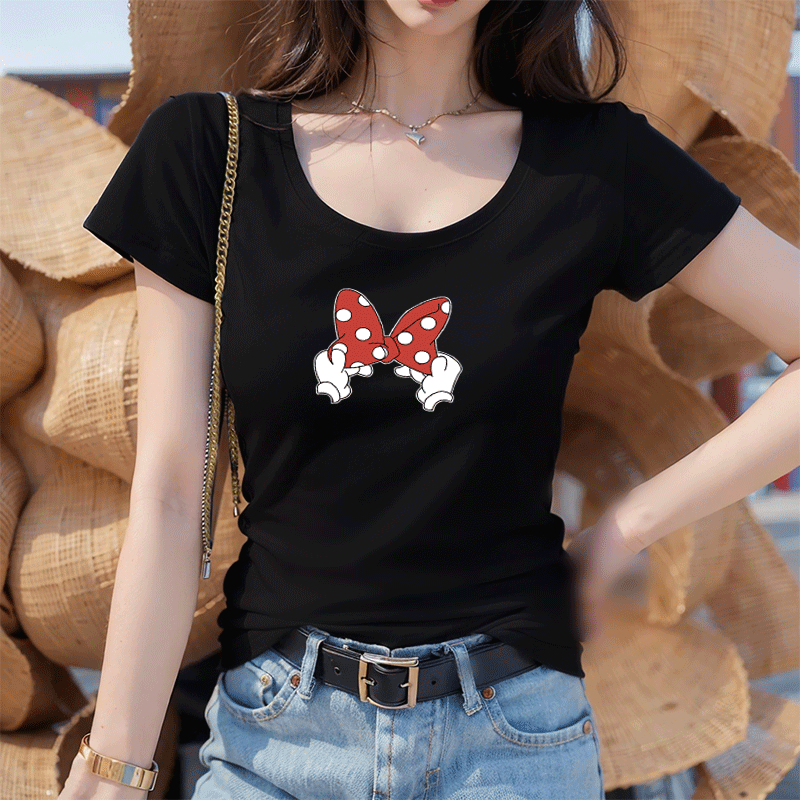 夏季欧货新款韩版修身黑白色印花显瘦短袖女t恤网红洋气上衣,女装/女士精品,T恤,淘宝优惠券,粉丝福利购,淘宝优惠卷