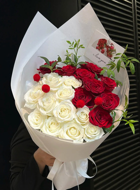 生日鲜花19朵红玫瑰白玫瑰混搭花束送鲜花速递同城配送重庆花店