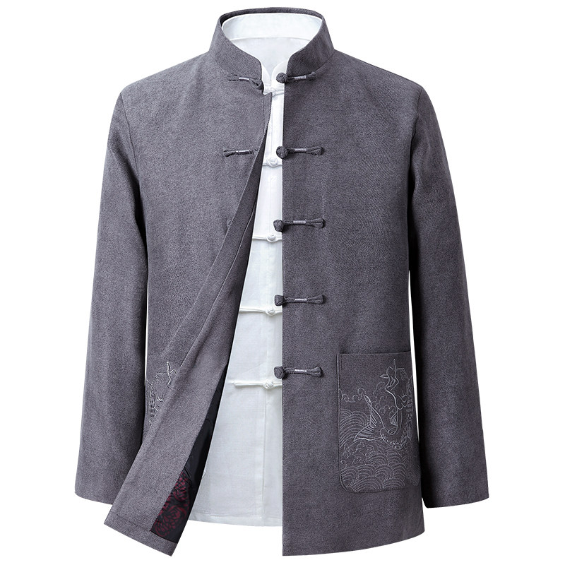 AUTUMN AND WINTER CHINESE STYLE HANFU MIDDLE-AGED AND ELDERLY TANG SUIT MEN THICKENING SPRING AND AUTUMN FATHER GRANDPA JACKET JACKET MENS CLOTHING