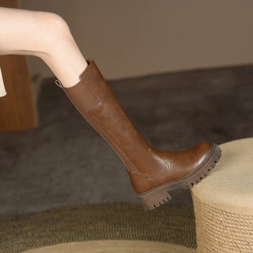 不过膝长筒靴增高厚底骑士靴