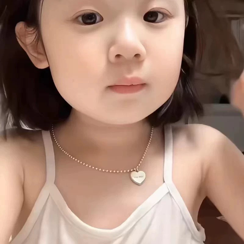 足银999儿童纯银项链宝宝女童金雪同款桃心吊坠女孩爱心定制礼物